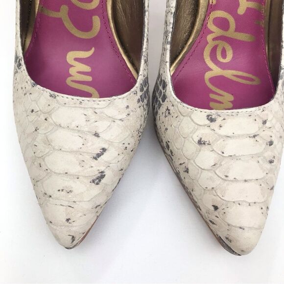 Sam Edelman CELIA Cream Snake Print Leather Pointed Toe High Heel Pumps Like New - Picture 10 of 15